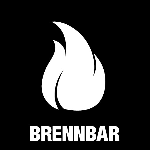 Piktogram Brennbar 15x15 cm Kontursnitt Hvit