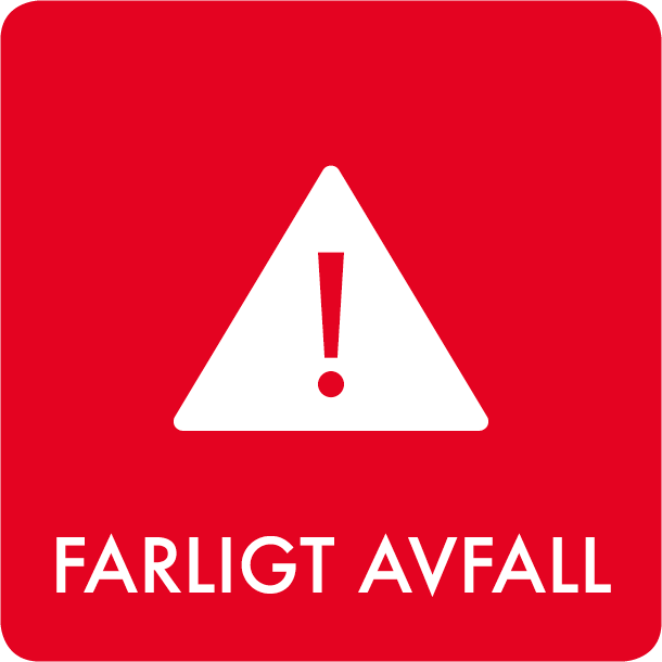 Piktogram Farligt avfall 12x12 cm Självhäftande Röd